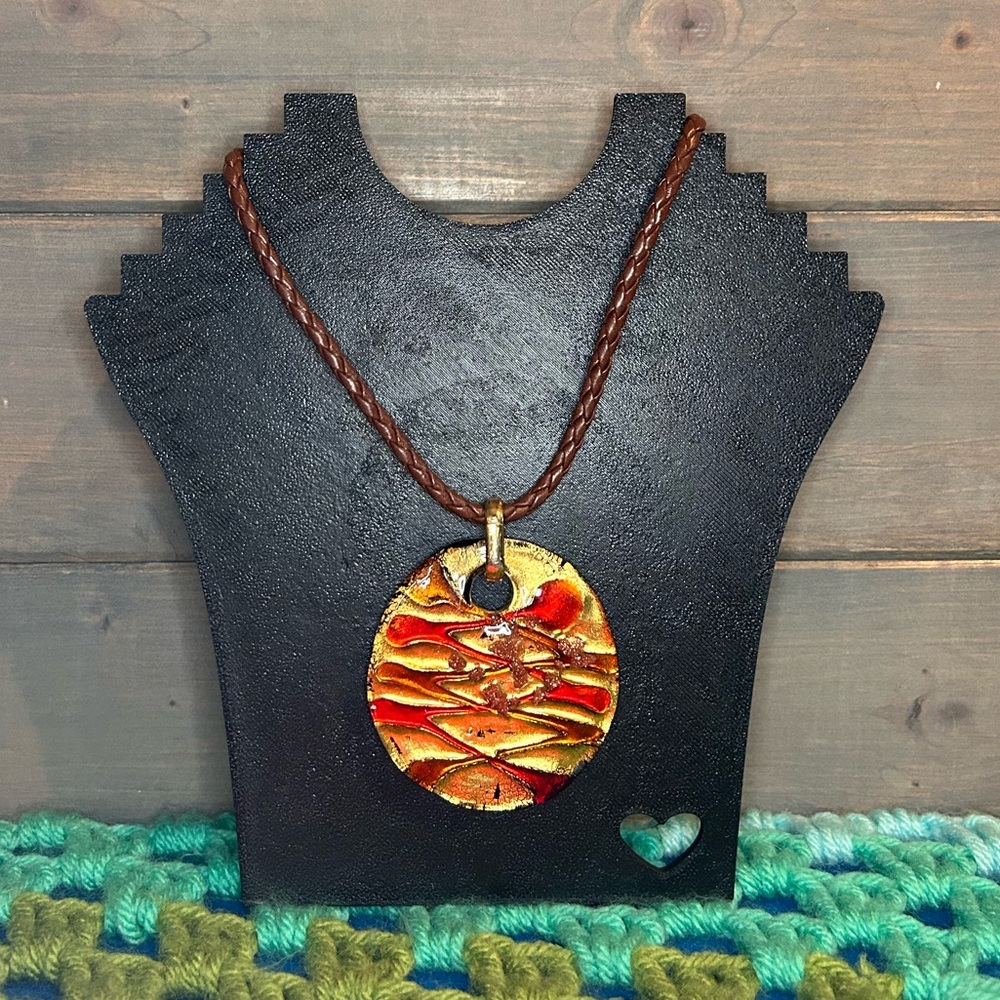 Gold And Red Glass Pendant Necklace